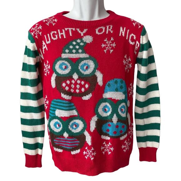 TAXI Happy WHO-lidays Owls Ugly Christmas Sweater Size Small - Picture 1 of 4